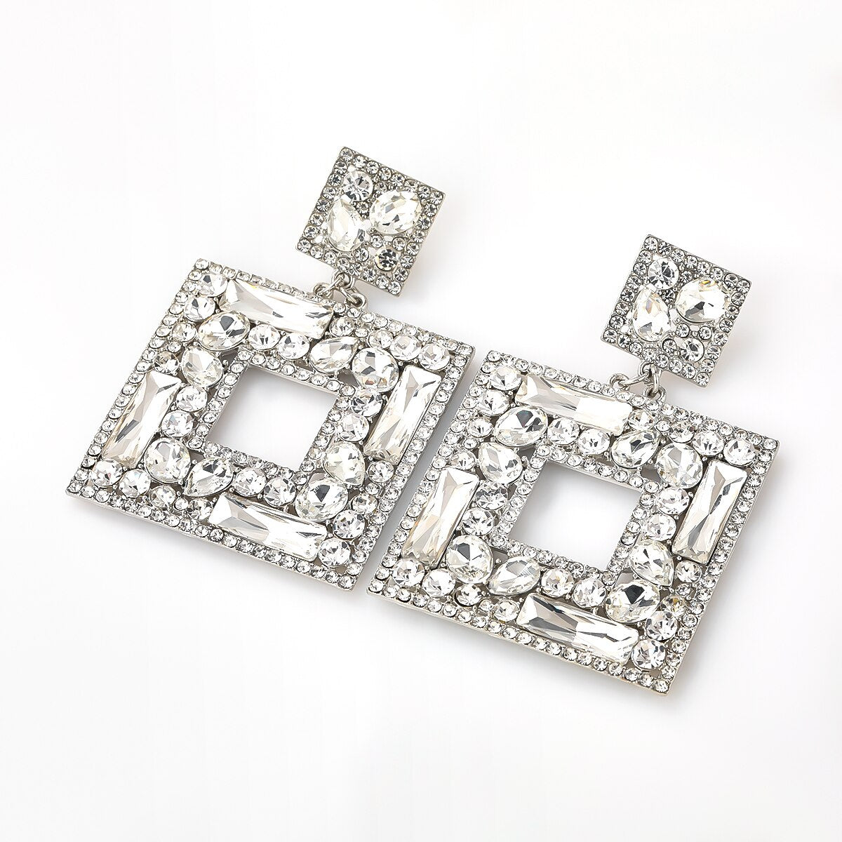 Flash Claw Chain Series Multi-layer Square Alloy Diamond Rhinestone Glass Diamond Full Diamond Earrings