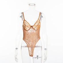 Load image into Gallery viewer, Cryptographic hot sale sheer lace bodysuit women backless transparent mesh bow sexy jumpsuit  catsuit straps bodysuits thong
