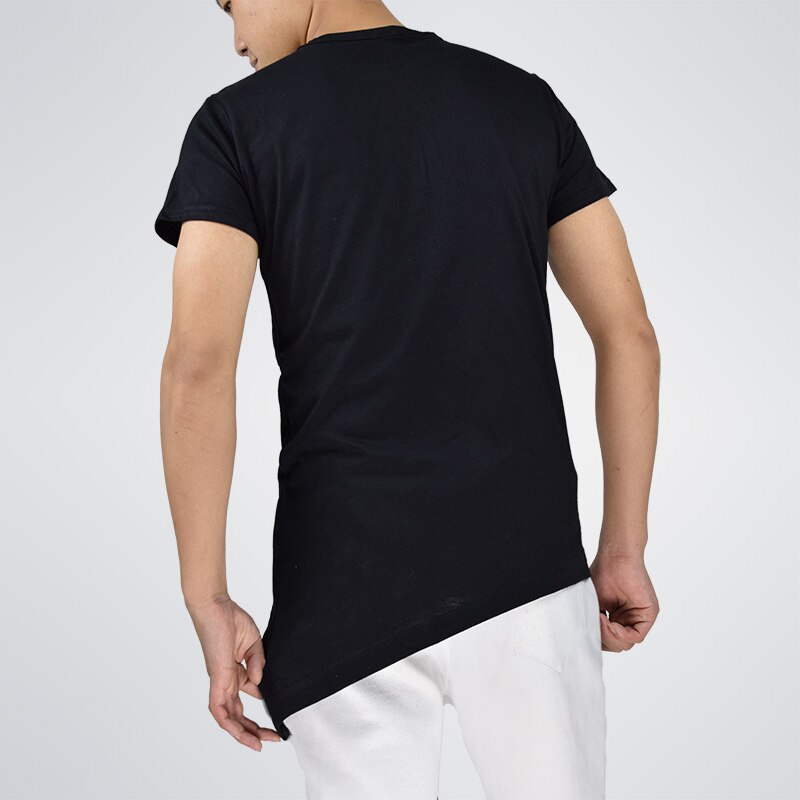 Fashion street wear men's hi-street t-shirt Button neck tshirt Longline sharp Asymmetrical hem men funny t shirt