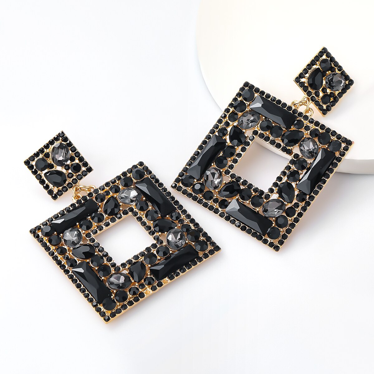 Flash Claw Chain Series Multi-layer Square Alloy Diamond Rhinestone Glass Diamond Full Diamond Earrings