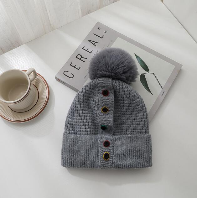 Fashion Autumn And Winter New Five-Breasted Woolen Hat Wild Cape Capless Warm Knitted Hat With Fur Balls