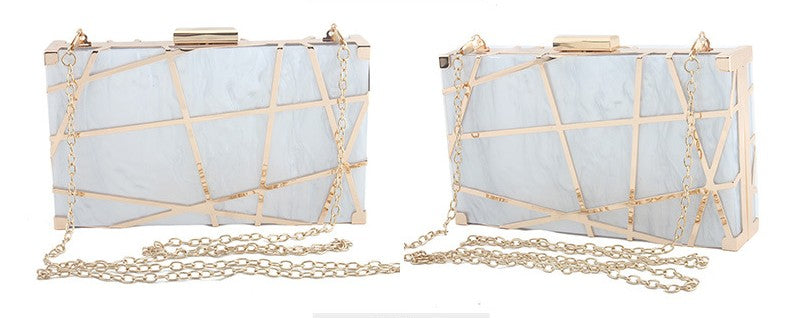 New Acrylic Hollow Metal Small Square Bag Banquet Dress Bag Ladies Clutch Wedding Bag