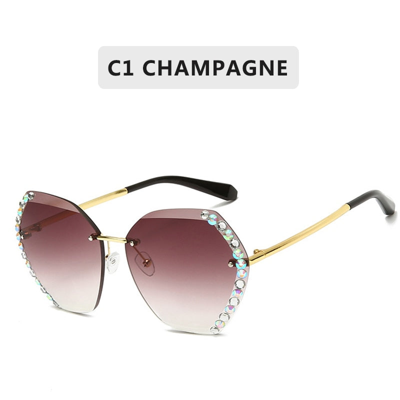 Rimless Sunglasses Women Famous Luxury Brand Design Sexy Diamond Square Sun Glasses For Female