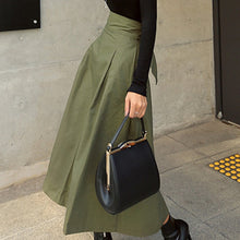 Load image into Gallery viewer, Skirts Womens Korean Fashion Solid Color Big Swing Ladies Skirt Long Skirt Autumn Wild High Waist Bow Slim Skirts

