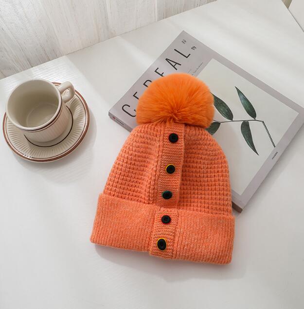 Fashion Autumn And Winter New Five-Breasted Woolen Hat Wild Cape Capless Warm Knitted Hat With Fur Balls