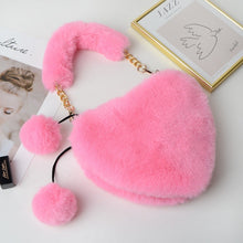 Load image into Gallery viewer, Cyber Red Fashion Plush Heart shaped Bag Women's Handbag Obliquely Straddle with Heart Heart Love Hairpin Wallet

