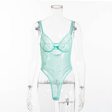 Load image into Gallery viewer, Cryptographic hot sale sheer lace bodysuit women backless transparent mesh bow sexy jumpsuit  catsuit straps bodysuits thong
