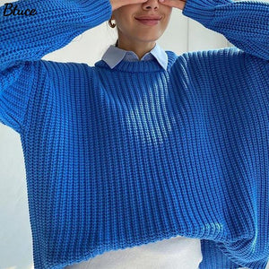 Women Solid Knitted Thickening Oversized Sweater