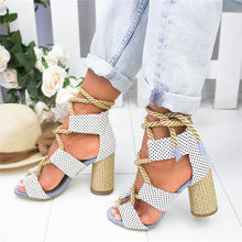 Load image into Gallery viewer, Summer Wedge Espadrilles Women Sandals 7CM Heel Pointed Fish Mouth Sandals Woman Hemp Lace Up Women Platform Sandals
