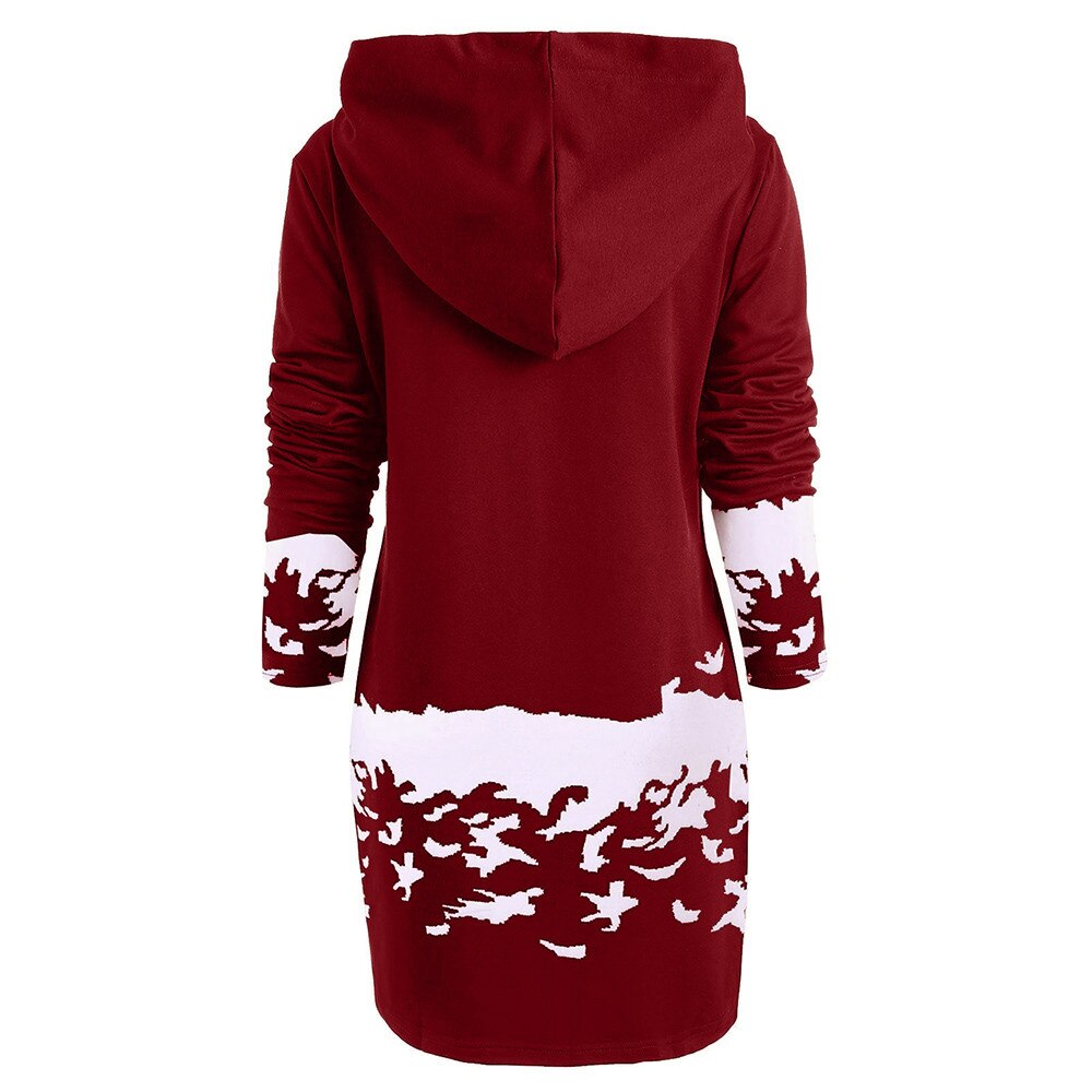 Free Ostrich Christmas Dress Women Hooded Long Sleeve Printed Casual Vestido De Festa Curto Casual Dress Clothes Women N30