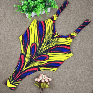 African Style One Piece Swimsuit Women Mujer Monokini Sexy Bodysuit High Cut Swimwear Backless Swim Bathing Suit