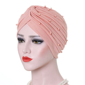 Cotton solid folds pearl muslim turban scarf  women islamic inner hijab caps Arab wrap head  femme musulman turbante mujer