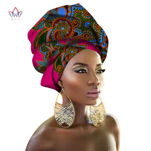 BRW Multi-color African Print Ankara Head wrap Tie Scarf High Quality Hair Accessories Gele Ipele African Bazin Rich Headwear