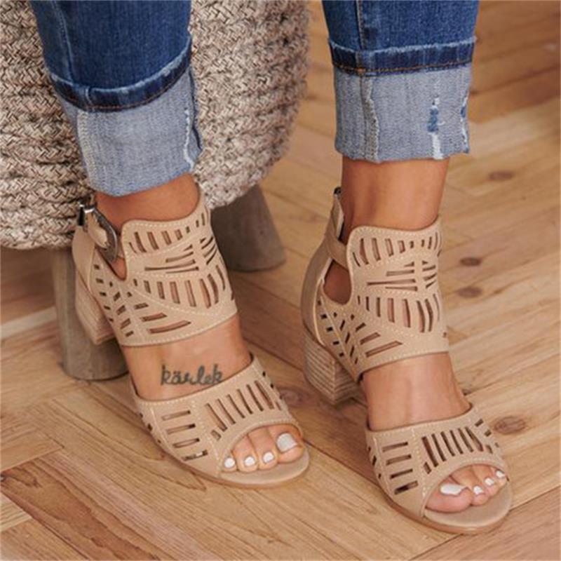 Women Wedge Sandals Mid Heel Summer Slip-on Buckle Ladies Shoes