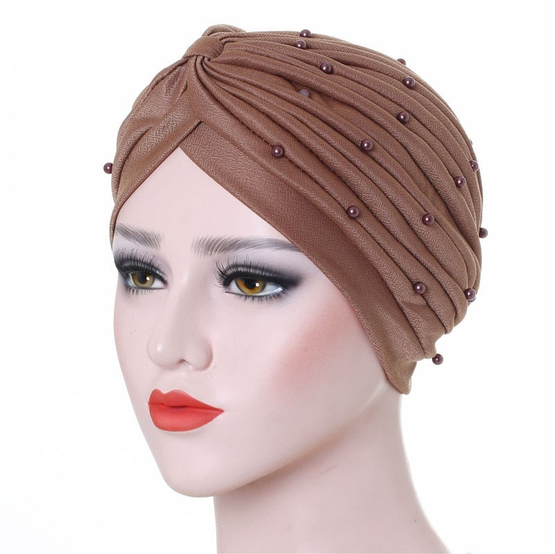 Cotton solid folds pearl muslim turban scarf  women islamic inner hijab caps Arab wrap head  femme musulman turbante mujer