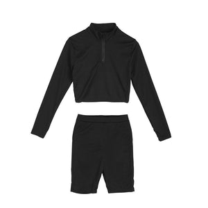 hirigin Fashion Black Tracksuit Women Two Piece Set Crop Top and Shorts Sweat Suits Biker Shorts Joggers Casual Sport Sets