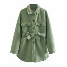 Load image into Gallery viewer, Fashion With Belt Loose Woolen Jacket Coat Vintage Long Sleeve Side Pockets Female Outerwear Chic Overcoat
