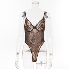 Load image into Gallery viewer, Cryptographic hot sale sheer lace bodysuit women backless transparent mesh bow sexy jumpsuit  catsuit straps bodysuits thong
