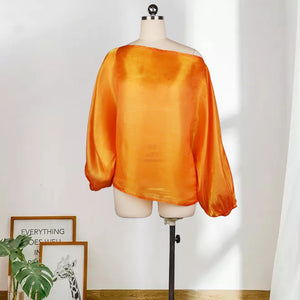 Women Blouse Off Shoulder Tops Shirt Transparent Long Lantern Sleeve Sexy See Through Spring Summer New Fashion Lady Bluas