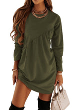 Load image into Gallery viewer, Autumn And Winter Women's Long Sleeved Mini Waist Casual Round Neck Loose Pleated Dress
