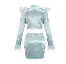 Load image into Gallery viewer, Women Suit  Long Sleeve Feather Short  Blazers Skirts Top
