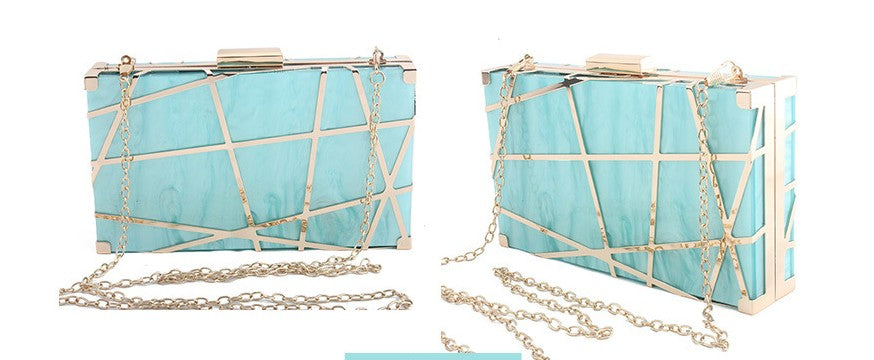 New Acrylic Hollow Metal Small Square Bag Banquet Dress Bag Ladies Clutch Wedding Bag