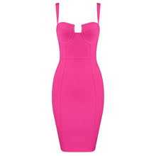 Load image into Gallery viewer, Ladies Sexy Blue Yellow Black Rayon Women Summer Bandage Dress Celebrity Designer Fashion Party Dress
