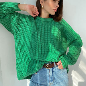 Women Solid Knitted Thickening Oversized Sweater