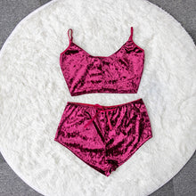 Load image into Gallery viewer, New Fashion Women 2pcs Velvet Sleepwear Sexy Camisole Silky Smooth Shorts Sleeveless Pajama Set Ladies Sleepwear Female
