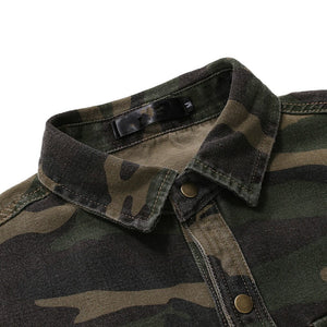 Spring Autumn Camouflage Denim Shirt for Man Army Green Long Sleeved Loose Jeans Shirts Men's Blouse