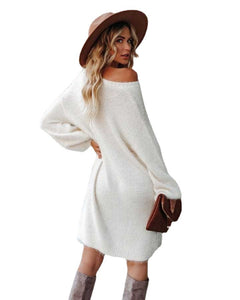 New Women's Spring And Summer Four Color One Neck Medium Long Sweater Dress