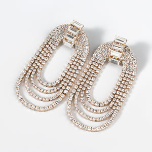 Super Flash Claw Chain Series Alloy Diamond Rhinestone Glass Diamond Oval Earrings Women's Fashion Dinner Earrings