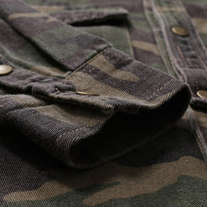 Spring Autumn Camouflage Denim Shirt for Man Army Green Long Sleeved Loose Jeans Shirts Men's Blouse