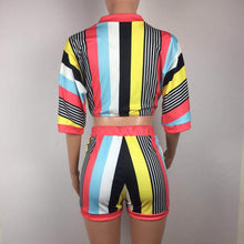 Load image into Gallery viewer, Sexy 2 Piece Set Women Stripe Tops+Bodycon Shorts Suit Casual Summer Outfits Plus Size
