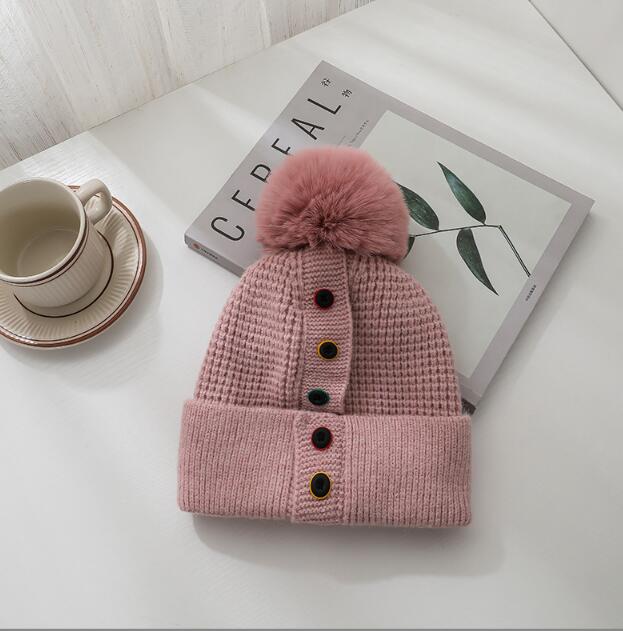 Fashion Autumn And Winter New Five-Breasted Woolen Hat Wild Cape Capless Warm Knitted Hat With Fur Balls