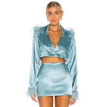 Load image into Gallery viewer, Women Suit  Long Sleeve Feather Short  Blazers Skirts Top
