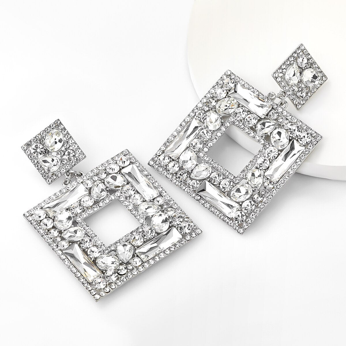 Flash Claw Chain Series Multi-layer Square Alloy Diamond Rhinestone Glass Diamond Full Diamond Earrings