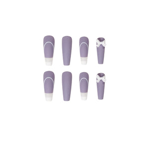 Rattan Purple French Bow Wear Manicure Finished Fake Nail Manicure Patch Nail Patch Removable Nail