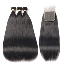 Load image into Gallery viewer, Beumax Hair 3/4 bundles with 4x4 closure Straight Brazilian 10A Grade - Bianca's hair and beauty supply
