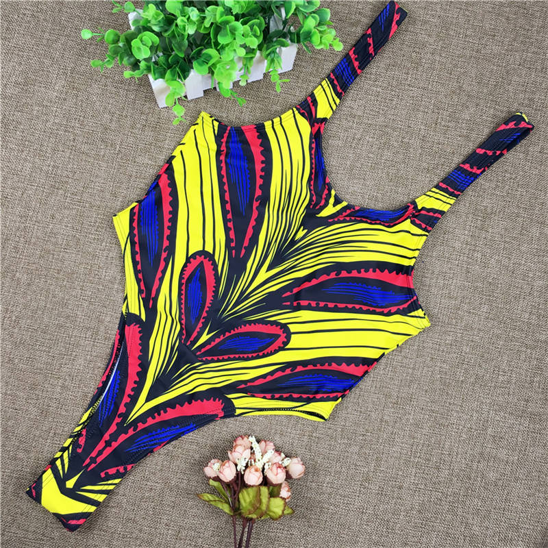 African Style One Piece Swimsuit Women Mujer Monokini Sexy Bodysuit High Cut Swimwear Backless Swim Bathing Suit