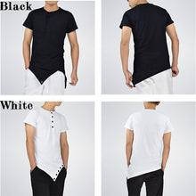 Load image into Gallery viewer, Fashion street wear men's hi-street t-shirt Button neck tshirt Longline sharp Asymmetrical hem men funny t shirt
