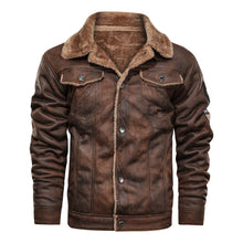 Load image into Gallery viewer, Men  Autumn Thick Warm Fleece Leather Jacket Coat Men Winter Outwear Casual Military Bomber Motor Biker Leather Jackets Men
