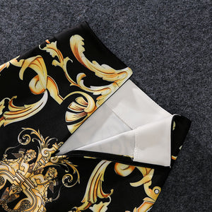 New-Coming European Women Autumn Print Pencil Skirt High Stretch Abstract Pattern Midi Slip Hip Skirt Female