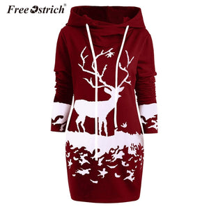 Free Ostrich Christmas Dress Women Hooded Long Sleeve Printed Casual Vestido De Festa Curto Casual Dress Clothes Women N30