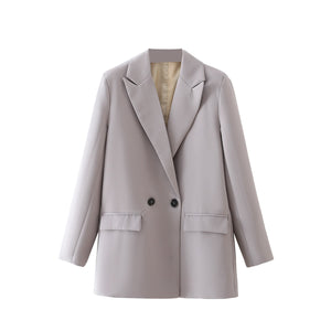 Women Khaki Blazer Coat Vintage Notched Collar Pocket Fashion Female Casual Chic Tops