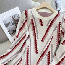 Load image into Gallery viewer, Women Autumn Winter Fashion Sweater Midi Dress Warm Knit Striped Long Thick Dresses
