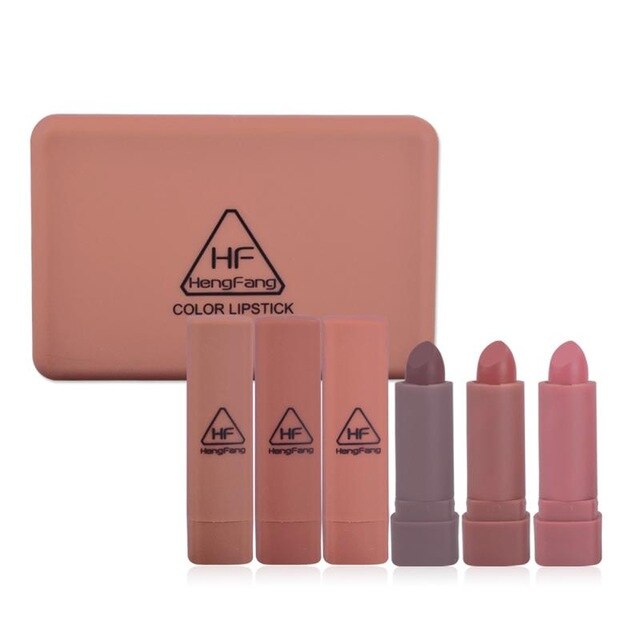 6Pcs/set Pumpkin Color Matte Lipstick Set Long-lasting Waterproof Nude Batom Lipstick Kit With Mirror Lips Makeup Lipstcks TSLM2