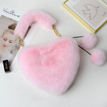 Load image into Gallery viewer, Cyber Red Fashion Plush Heart shaped Bag Women's Handbag Obliquely Straddle with Heart Heart Love Hairpin Wallet
