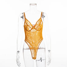Load image into Gallery viewer, Cryptographic hot sale sheer lace bodysuit women backless transparent mesh bow sexy jumpsuit  catsuit straps bodysuits thong
