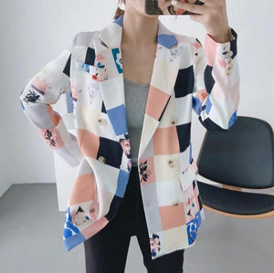 Autumn winter women fashion print blazer female long sleeve jacket ladies casual loose blazer tops